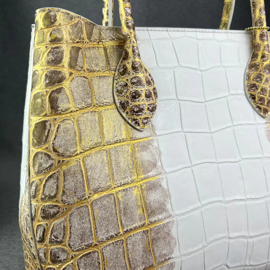Himalaya Hand Brushing Alligator Belly Handbag Shoulder Bag