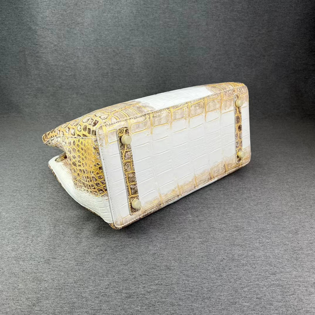 Himalaya Hand Brushing Alligator Belly Handbag Shoulder Bag