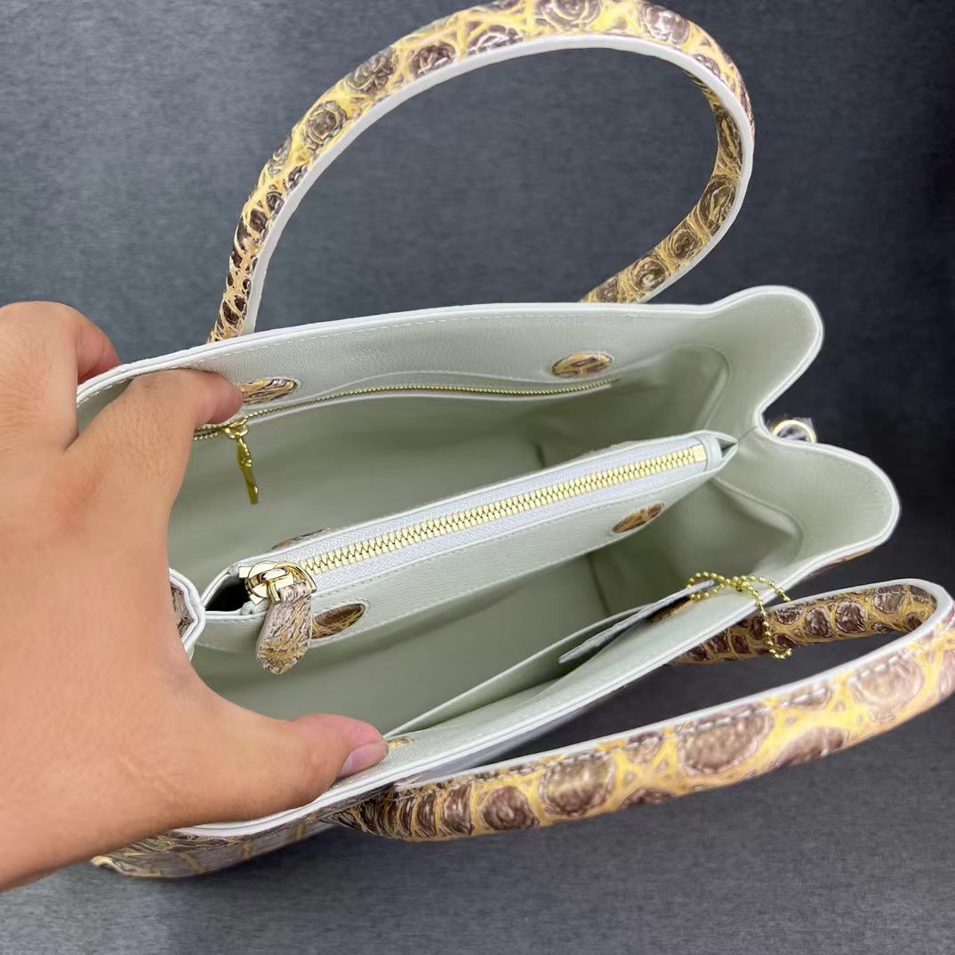 Himalaya Hand Brushing Alligator Belly Handbag Shoulder Bag