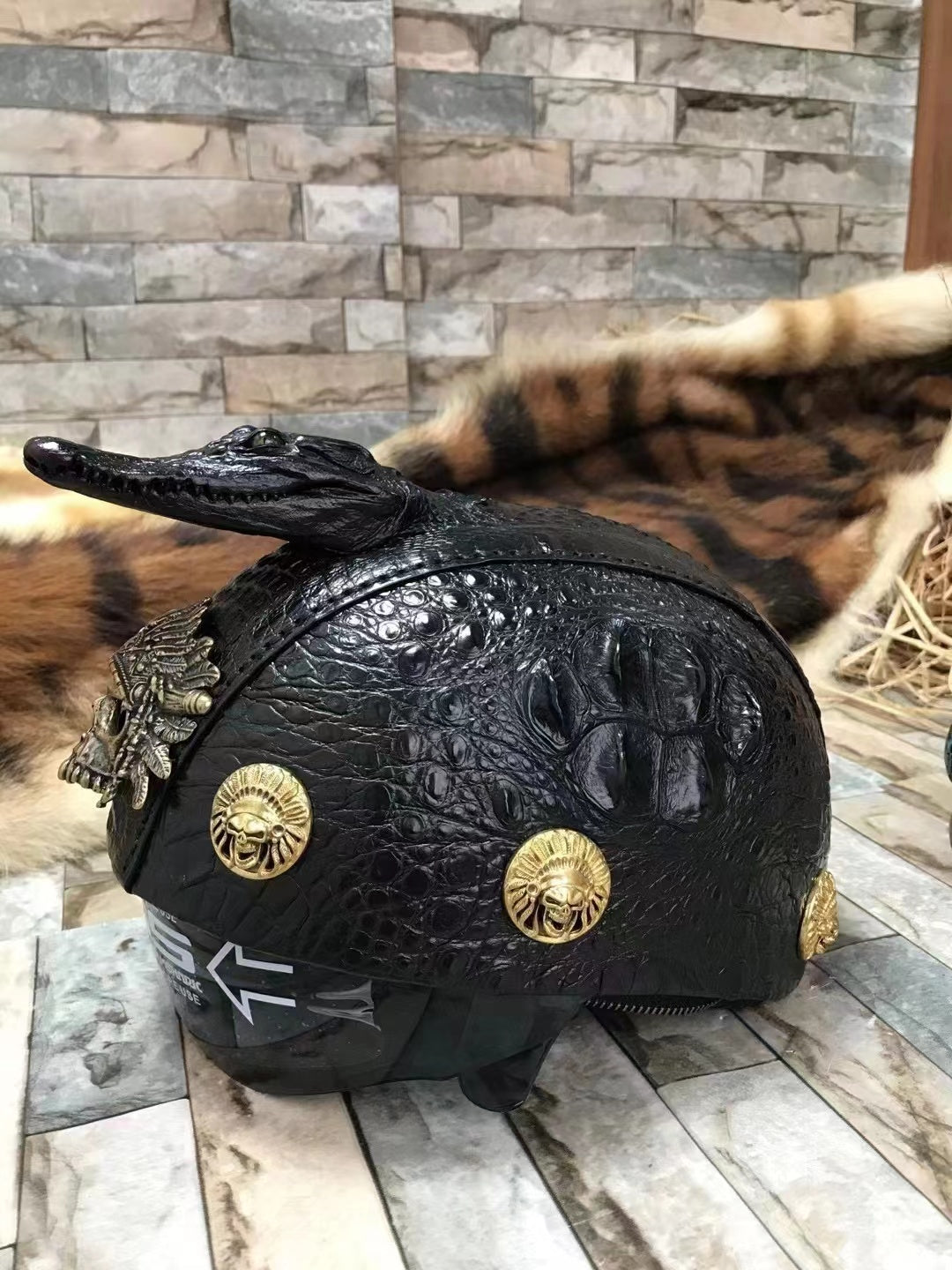 Alligator Head Indian Chief Hand Made Motorcycle Helmet