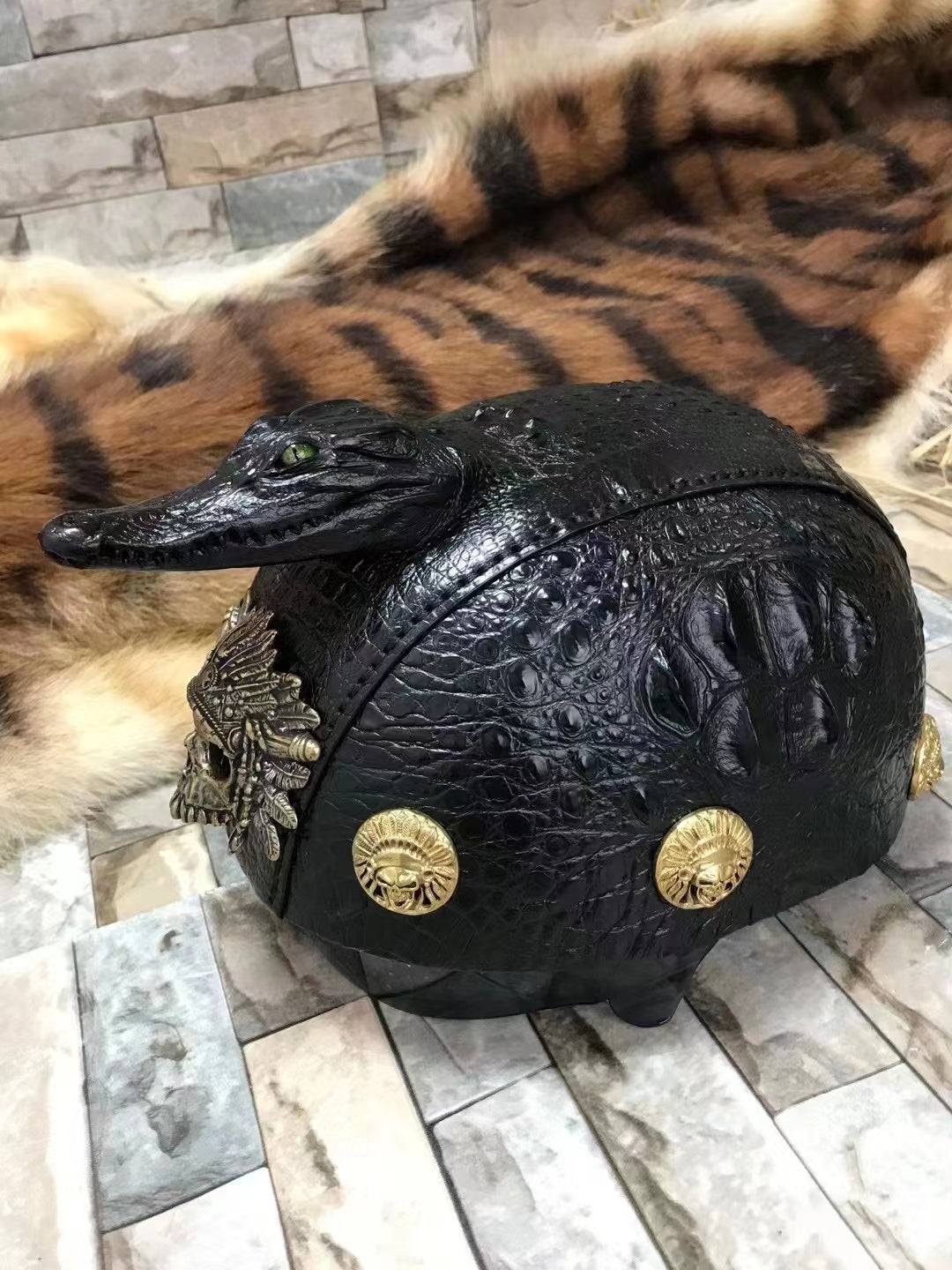 Alligator Head Indian Chief Hand Made Motorcycle Helmet