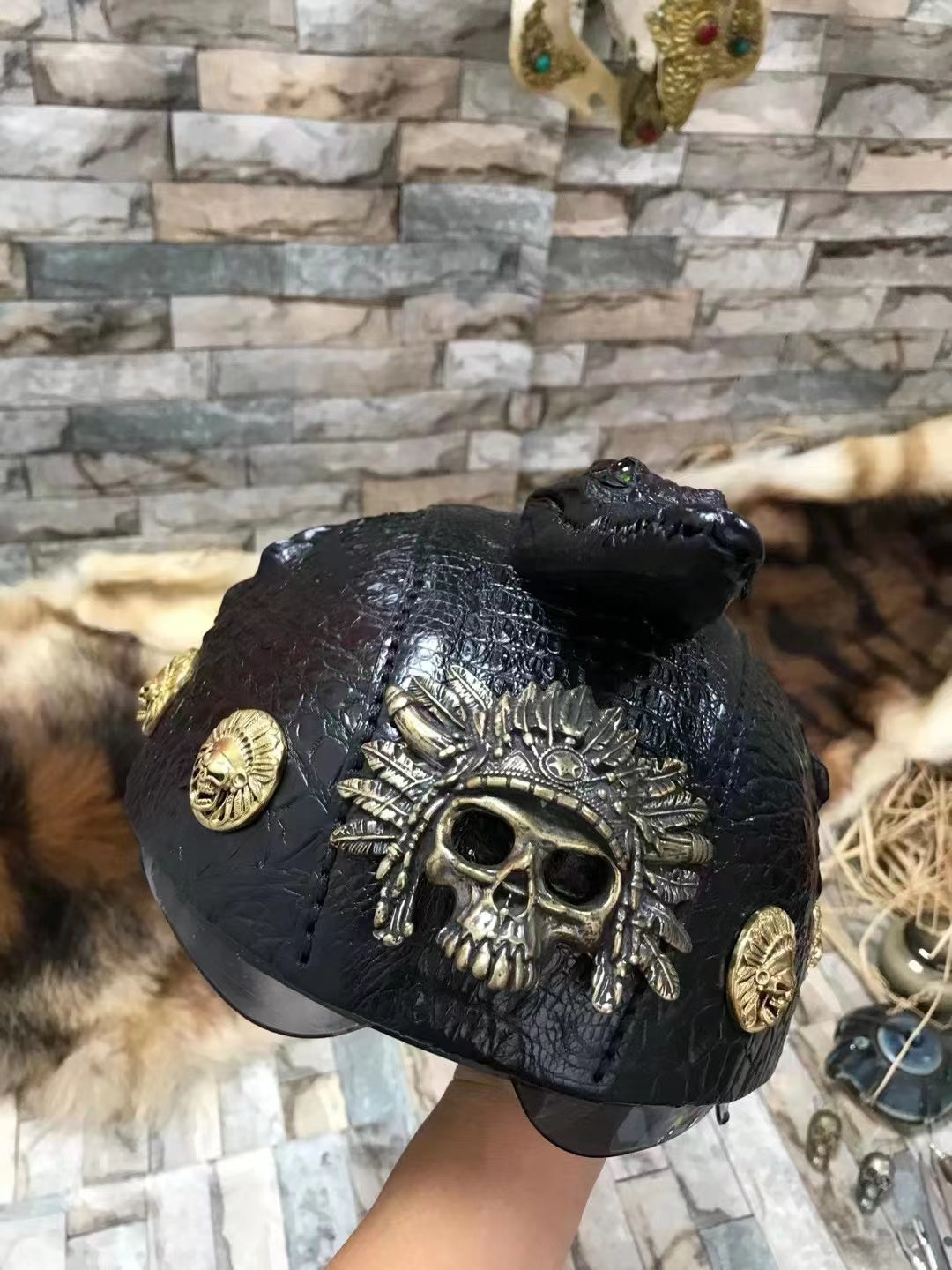 Alligator Head Indian Chief Hand Made Motorcycle Helmet