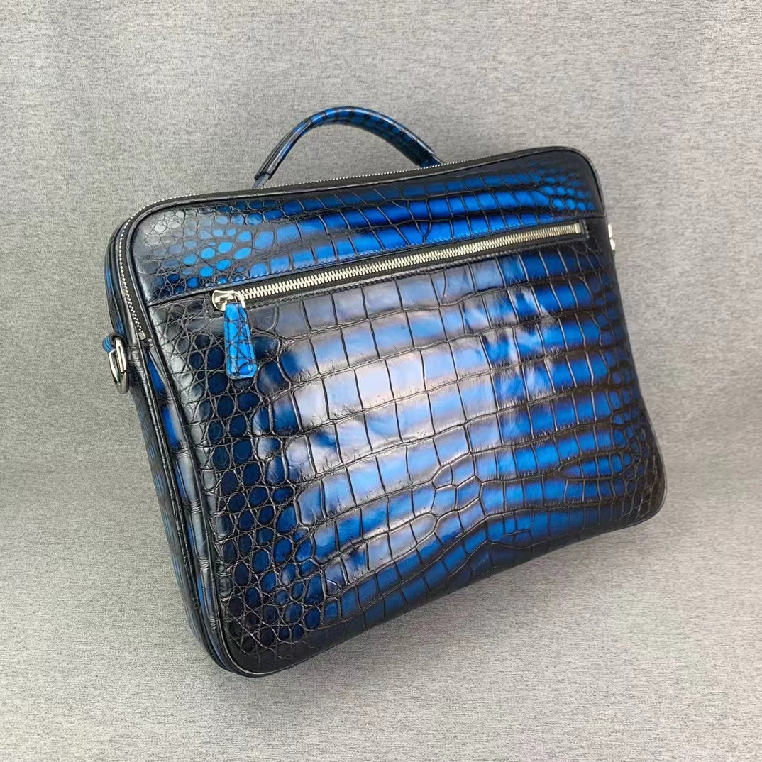 Nile Alligator Belly Hand Brushing Business Leisure Soft Briefcase