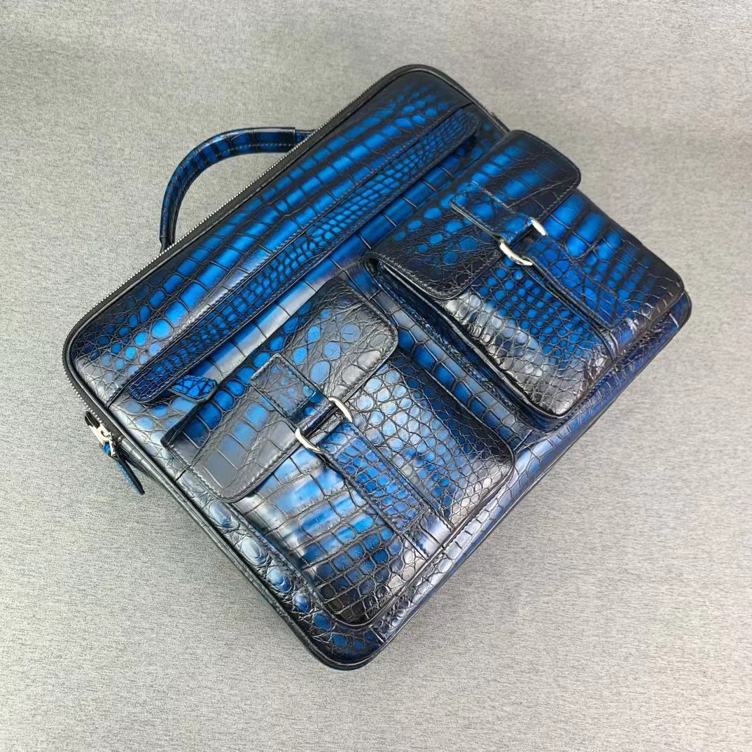 Nile Alligator Belly Hand Brushing Business Leisure Soft Briefcase