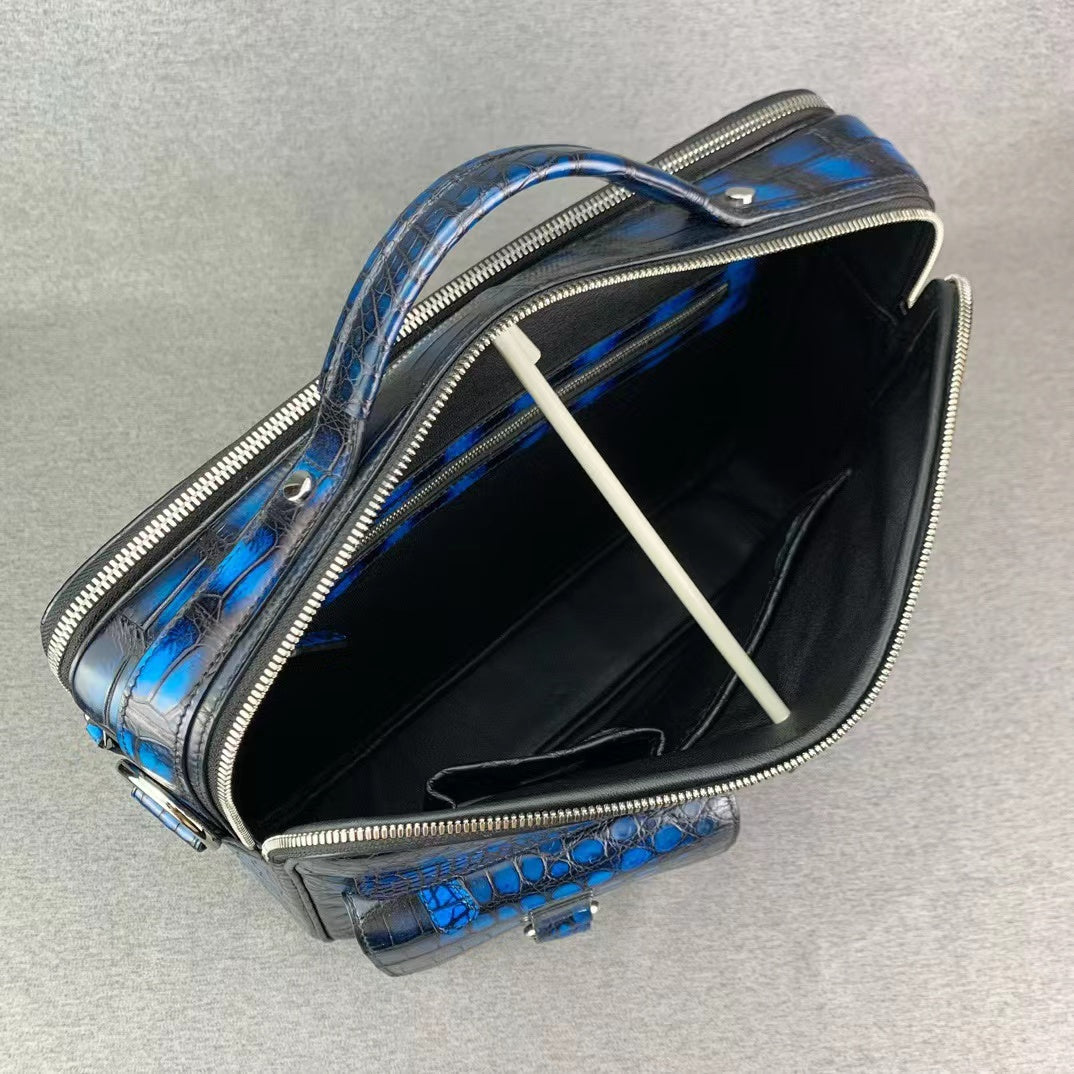 Nile Alligator Belly Hand Brushing Business Leisure Soft Briefcase