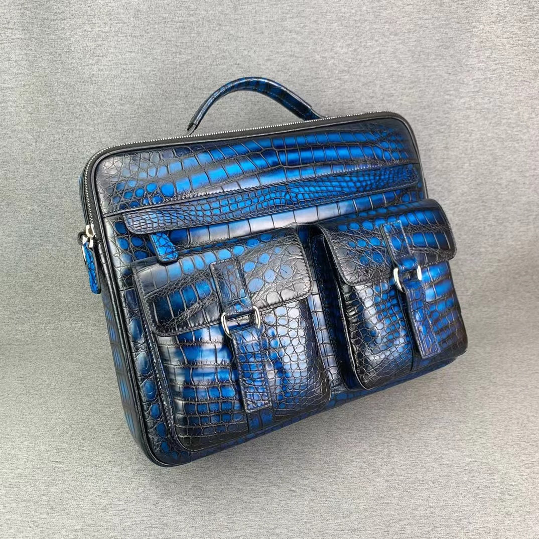 Nile Alligator Belly Hand Brushing Business Leisure Soft Briefcase