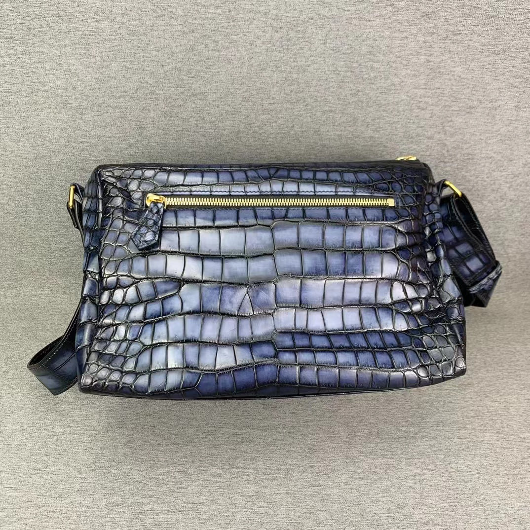 Nile Alligator Belly Hand Brushing Business Leisure Soft Shoulder Bag