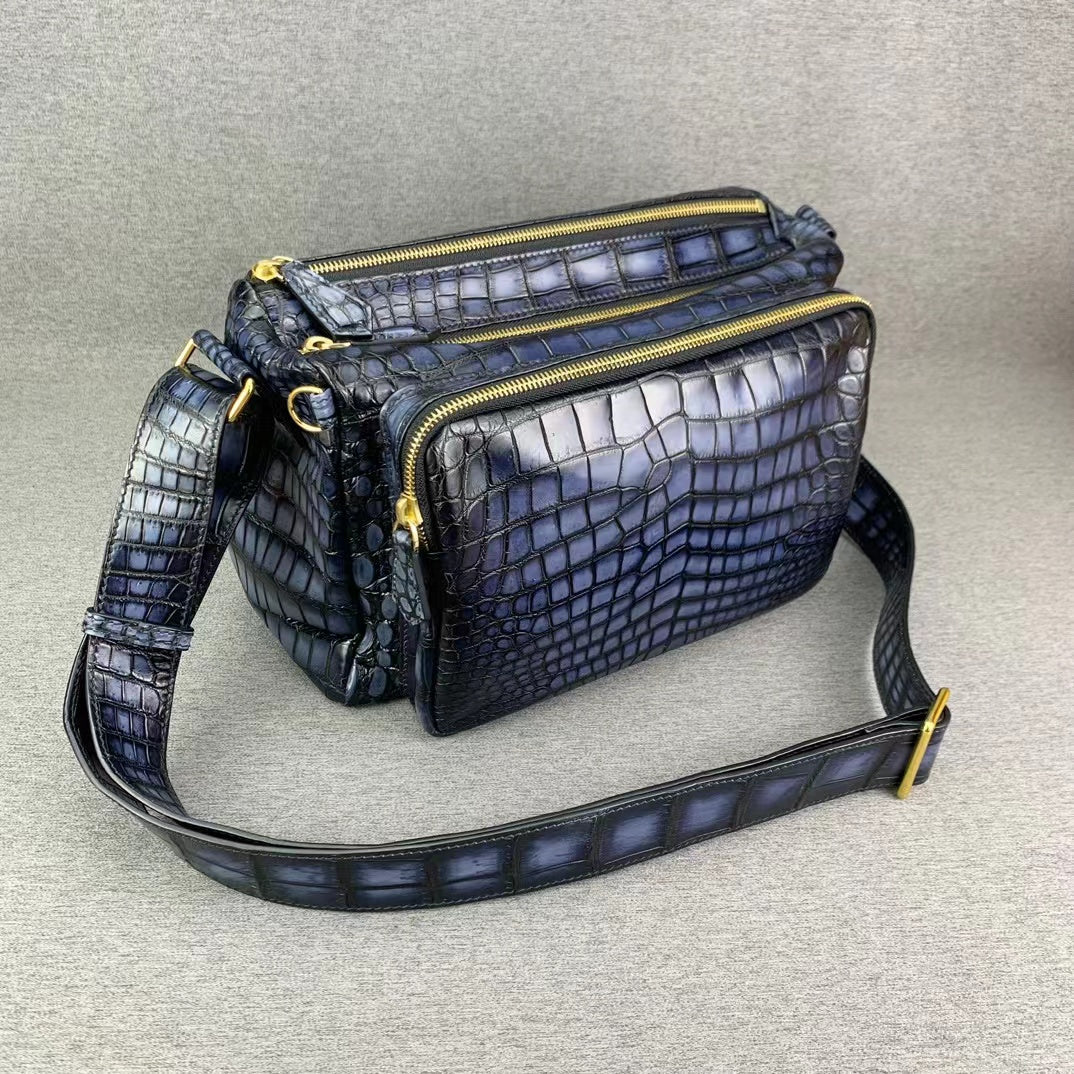 Nile Alligator Belly Hand Brushing Business Leisure Soft Shoulder Bag