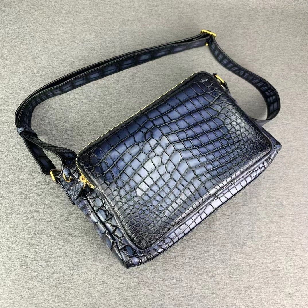 Nile Alligator Belly Hand Brushing Business Leisure Soft Shoulder Bag