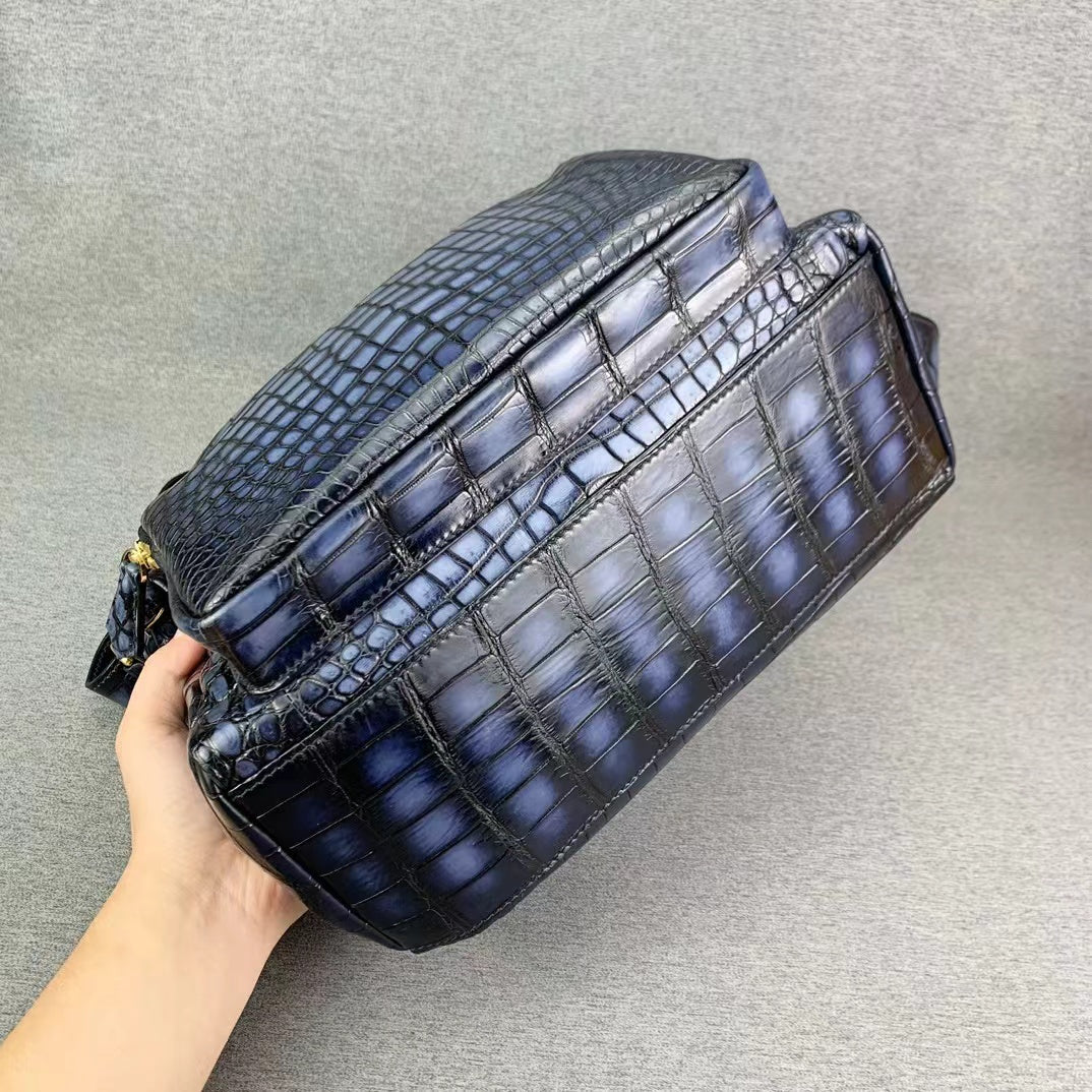 Nile Alligator Belly Hand Brushing Business Leisure Soft Shoulder Bag