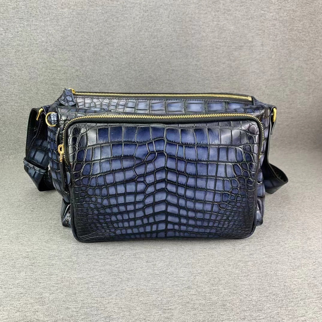 Nile Alligator Belly Hand Brushing Business Leisure Soft Shoulder Bag