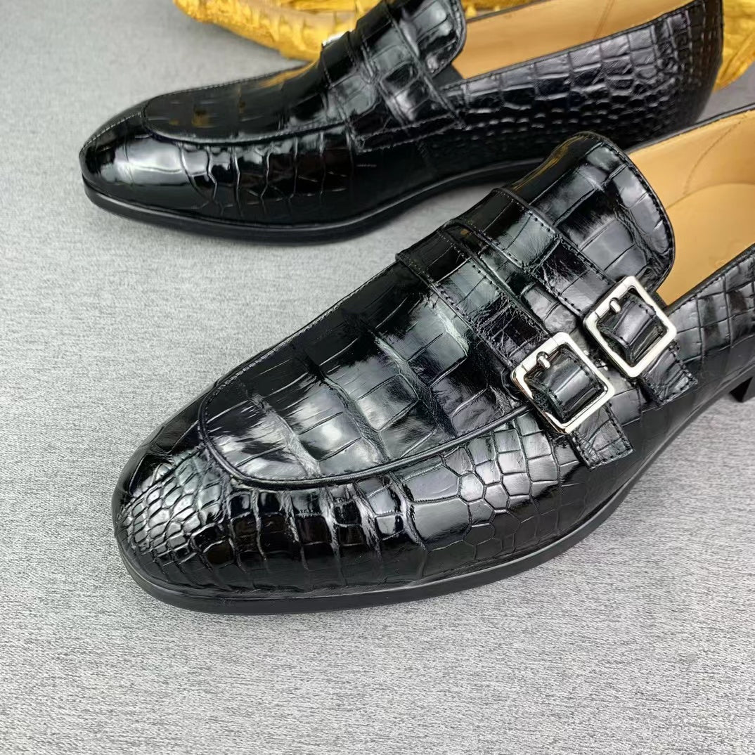 Alligator Belly Business Leisure Double Strap Dress Shoes