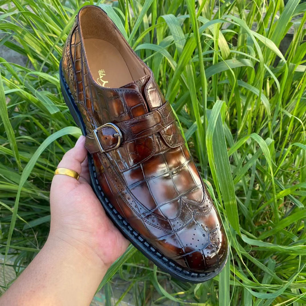 Alligator Belly Hand Brushing Single Strap Dress Shoes