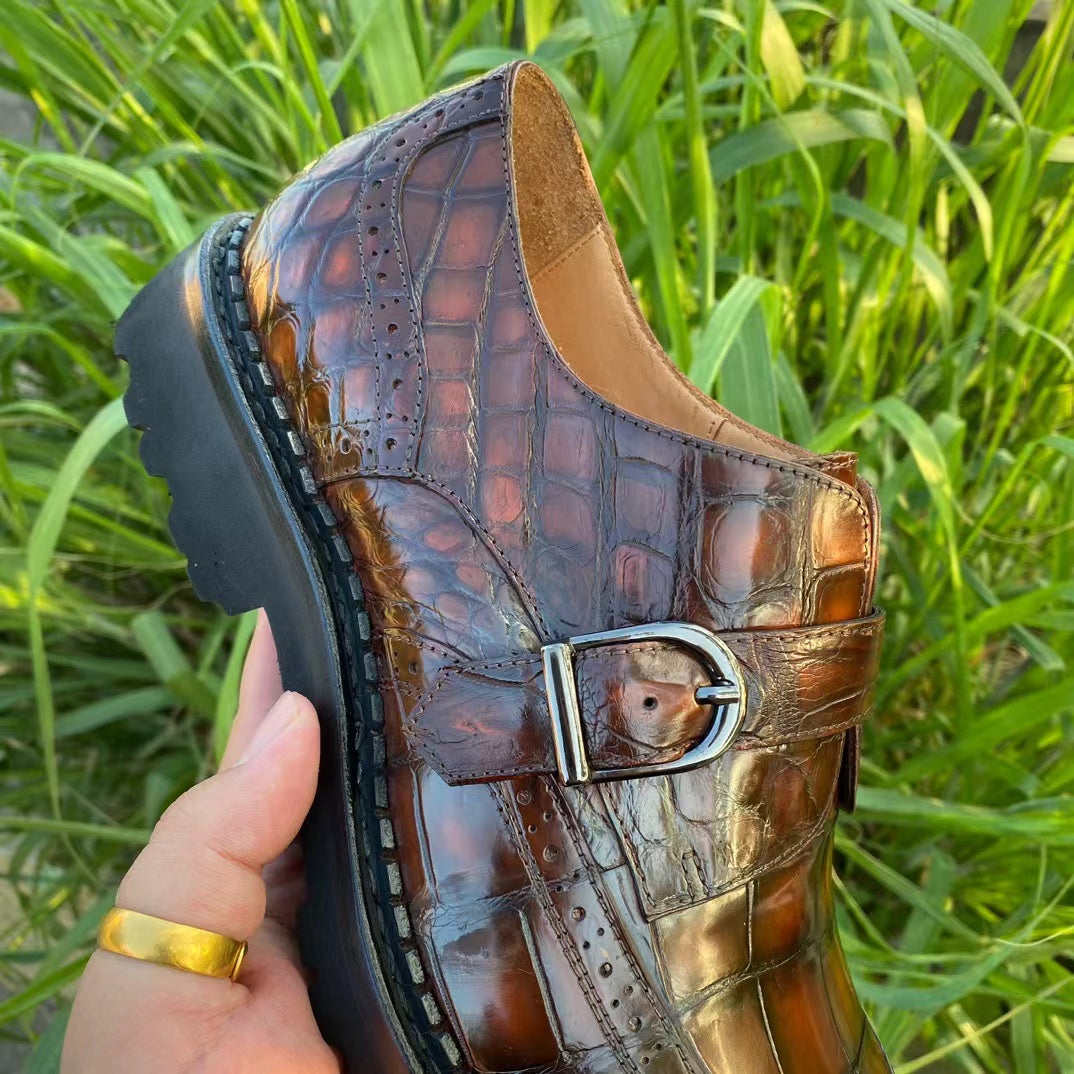 Alligator Belly Hand Brushing Single Strap Dress Shoes
