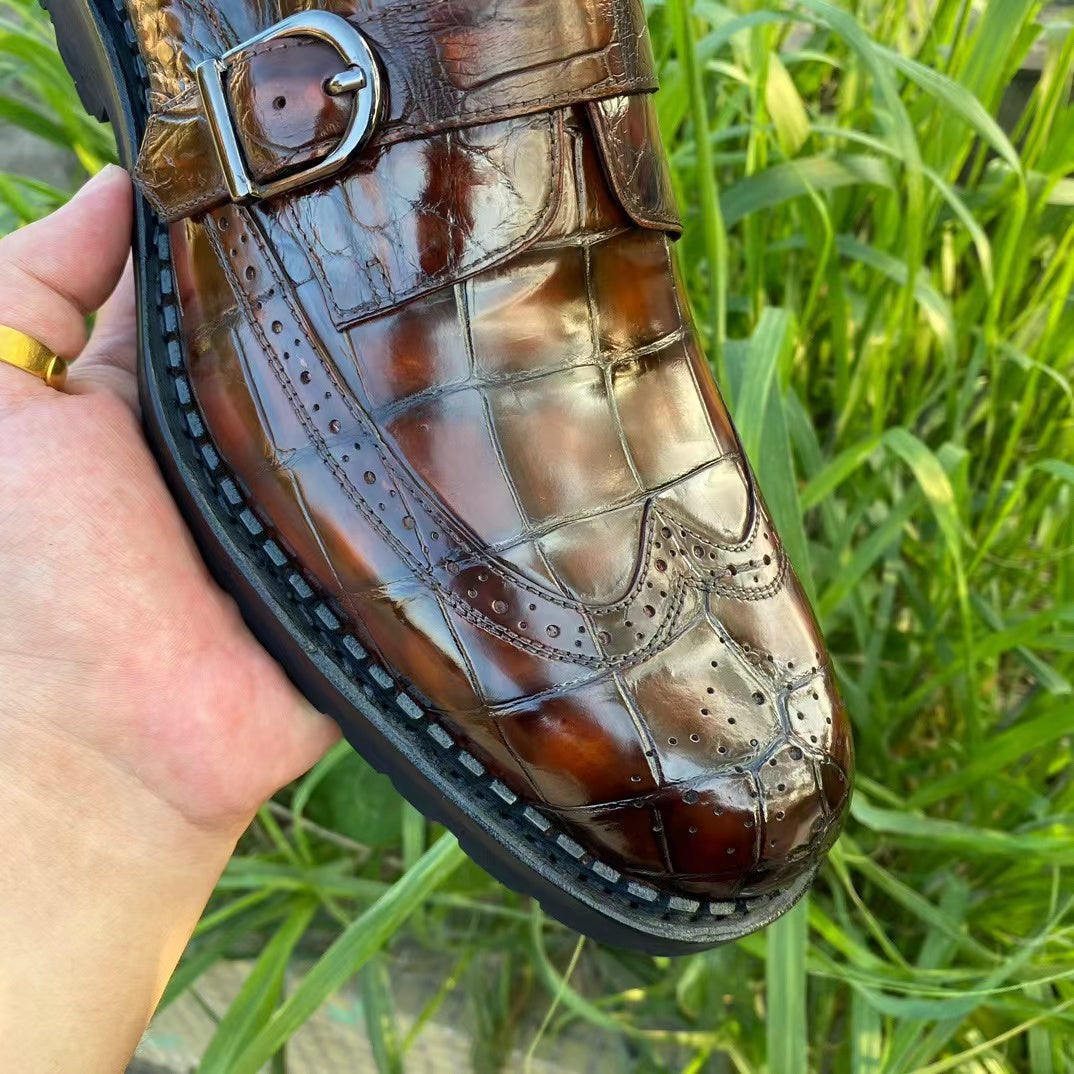 Alligator Belly Hand Brushing Single Strap Dress Shoes