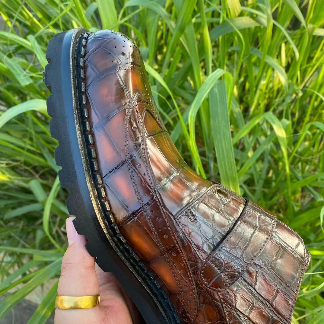 Alligator Belly Hand Brushing Single Strap Dress Shoes