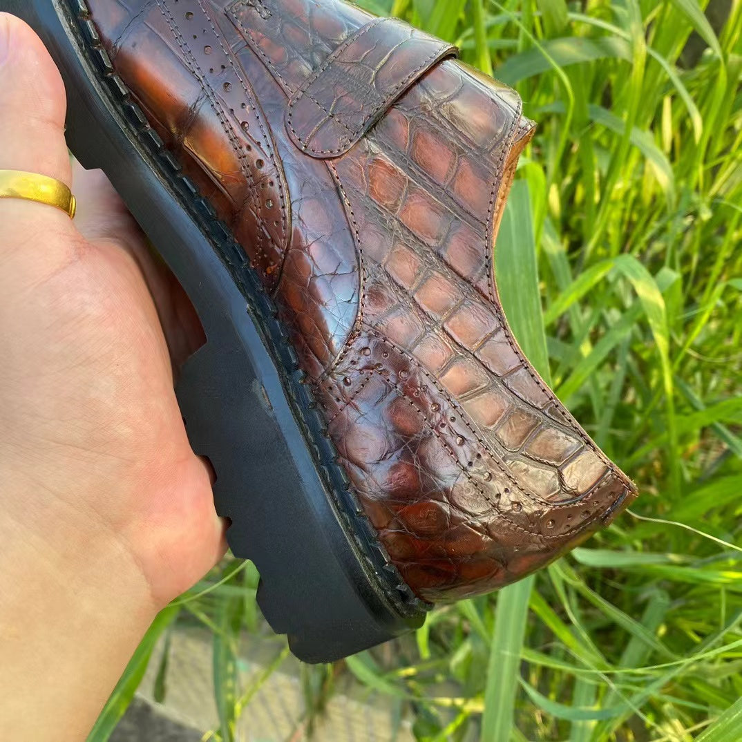 Alligator Belly Hand Brushing Single Strap Dress Shoes