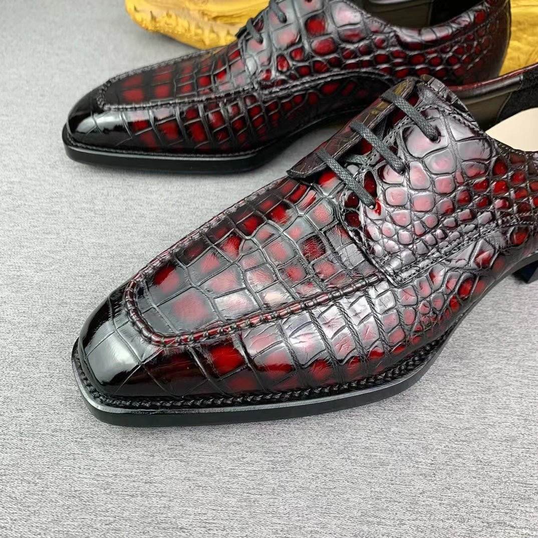Alligator Belly Hand Brushing Internal Sutures Design Dress Shoes