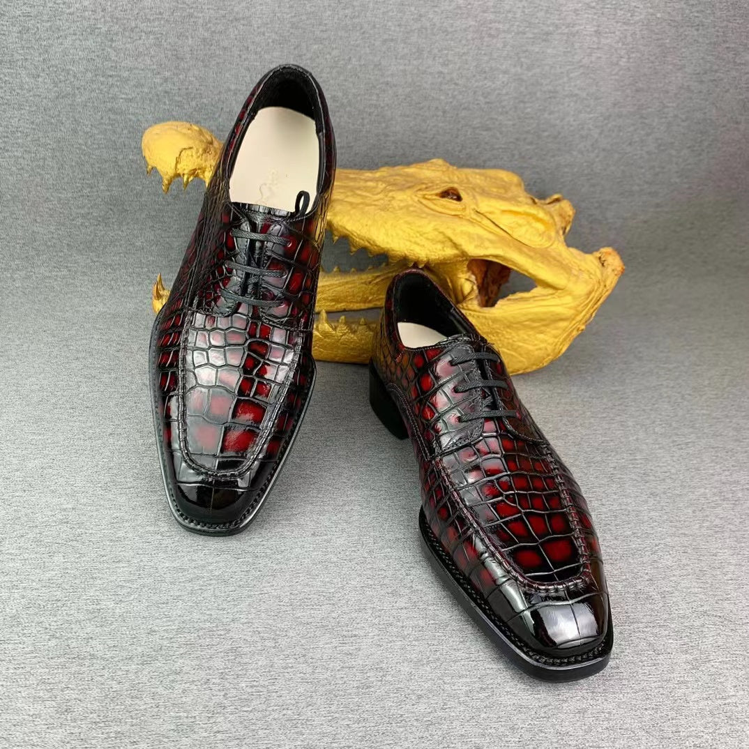 Alligator Belly Hand Brushing Internal Sutures Design Dress Shoes