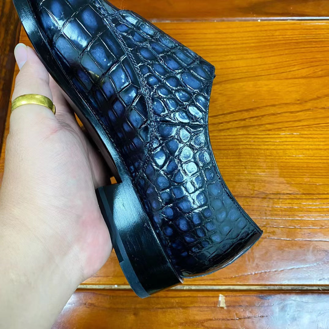 Alligator Belly Hand Brushing Double Straps Monk Dress Shoes