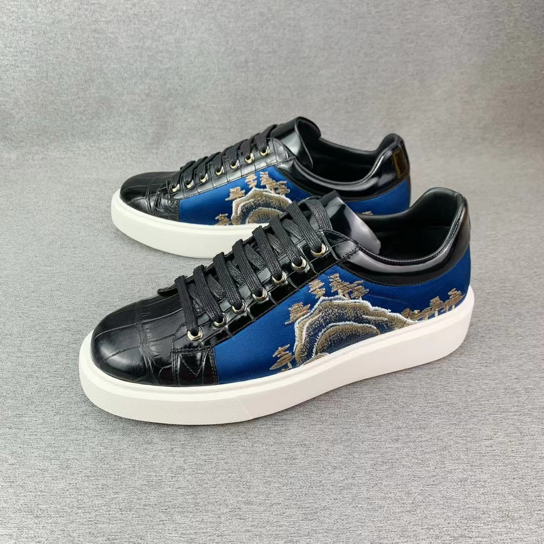 Alligator Belly Stylish Leisure Hand Stitching Chinese Landscape Shoes