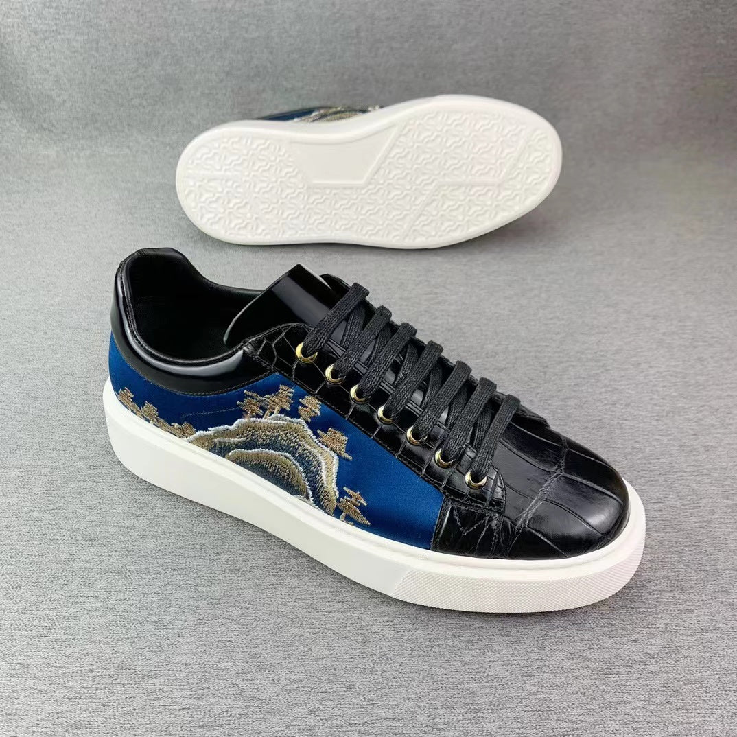 Alligator Belly Stylish Leisure Hand Stitching Chinese Landscape Shoes