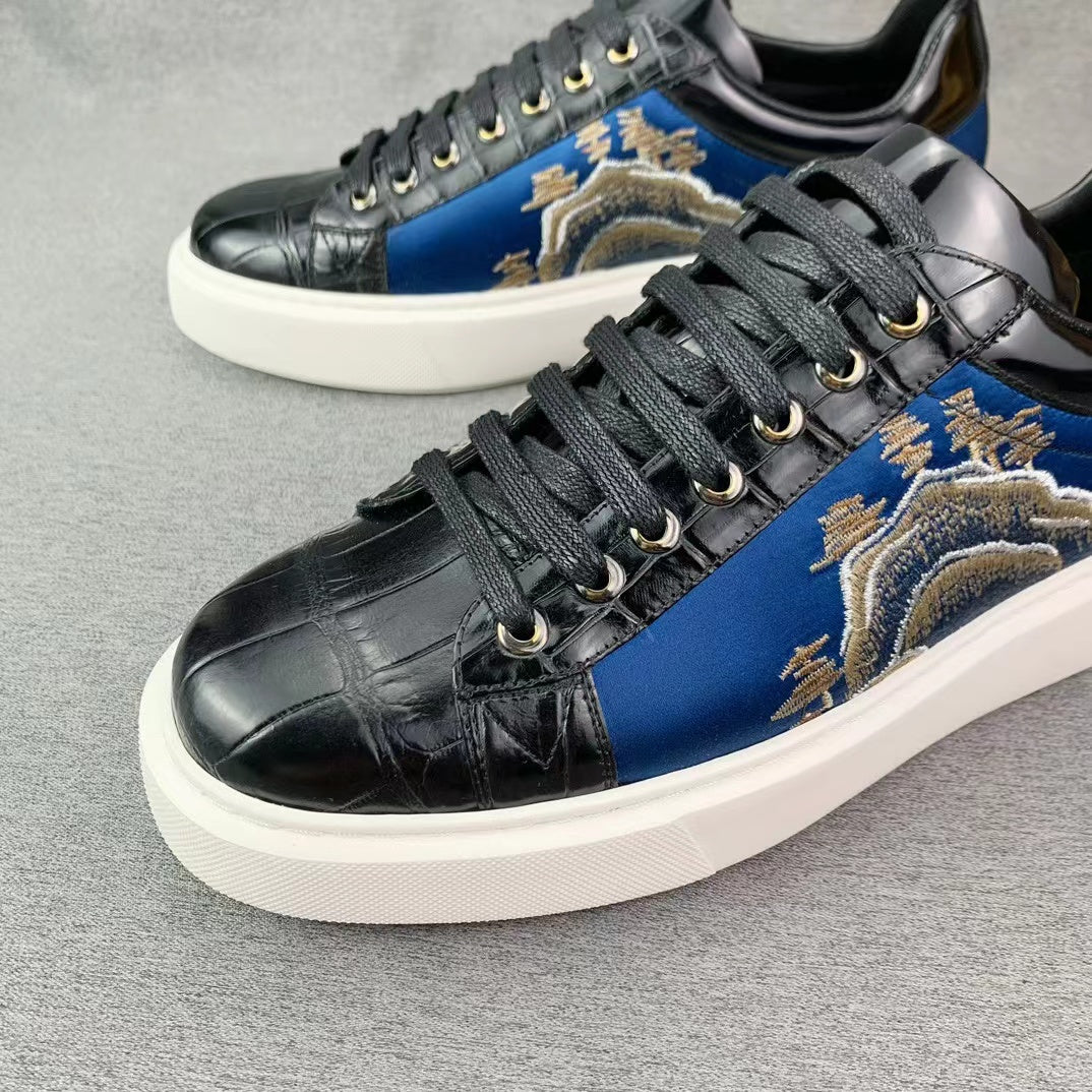 Alligator Belly Stylish Leisure Hand Stitching Chinese Landscape Shoes