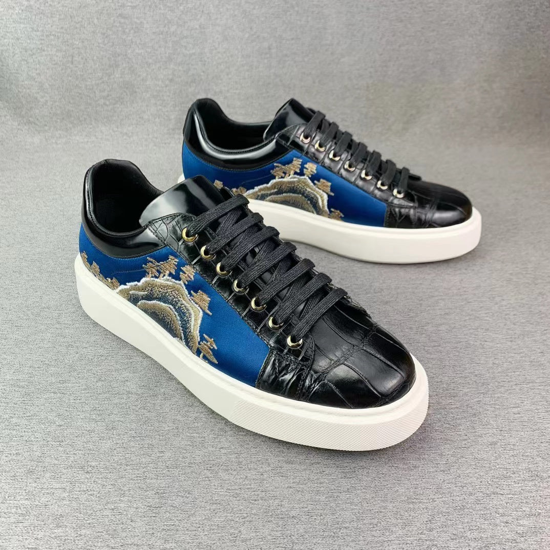 Alligator Belly Stylish Leisure Hand Stitching Chinese Landscape Shoes