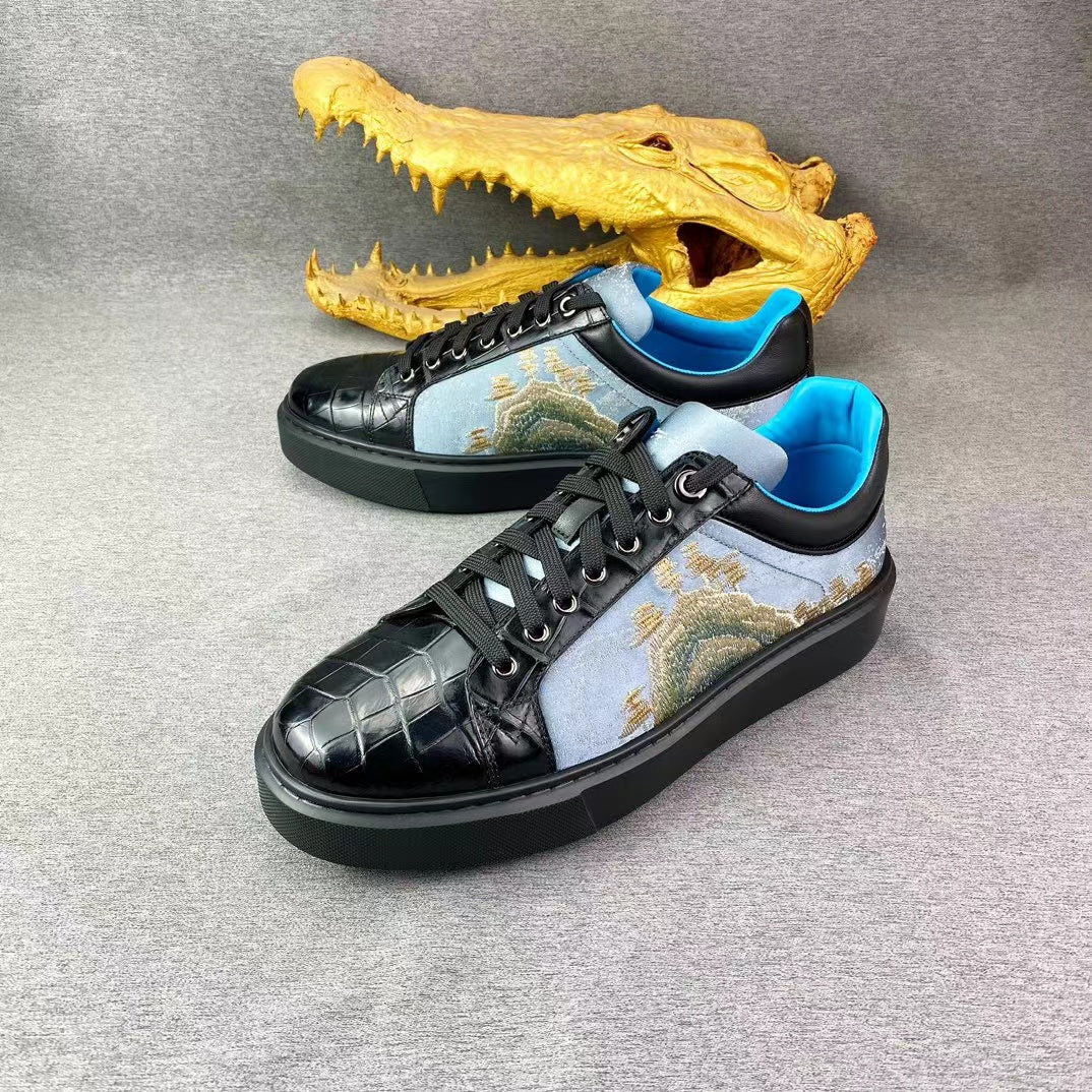 Alligator Belly Stylish Leisure Hand Stitching Chinese Landscape Shoes