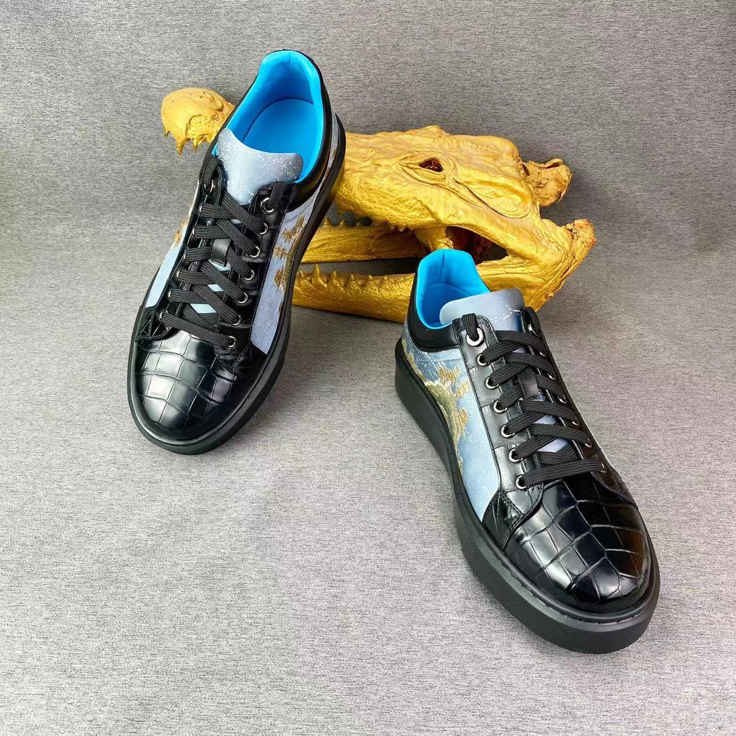 Alligator Belly Stylish Leisure Hand Stitching Chinese Landscape Shoes