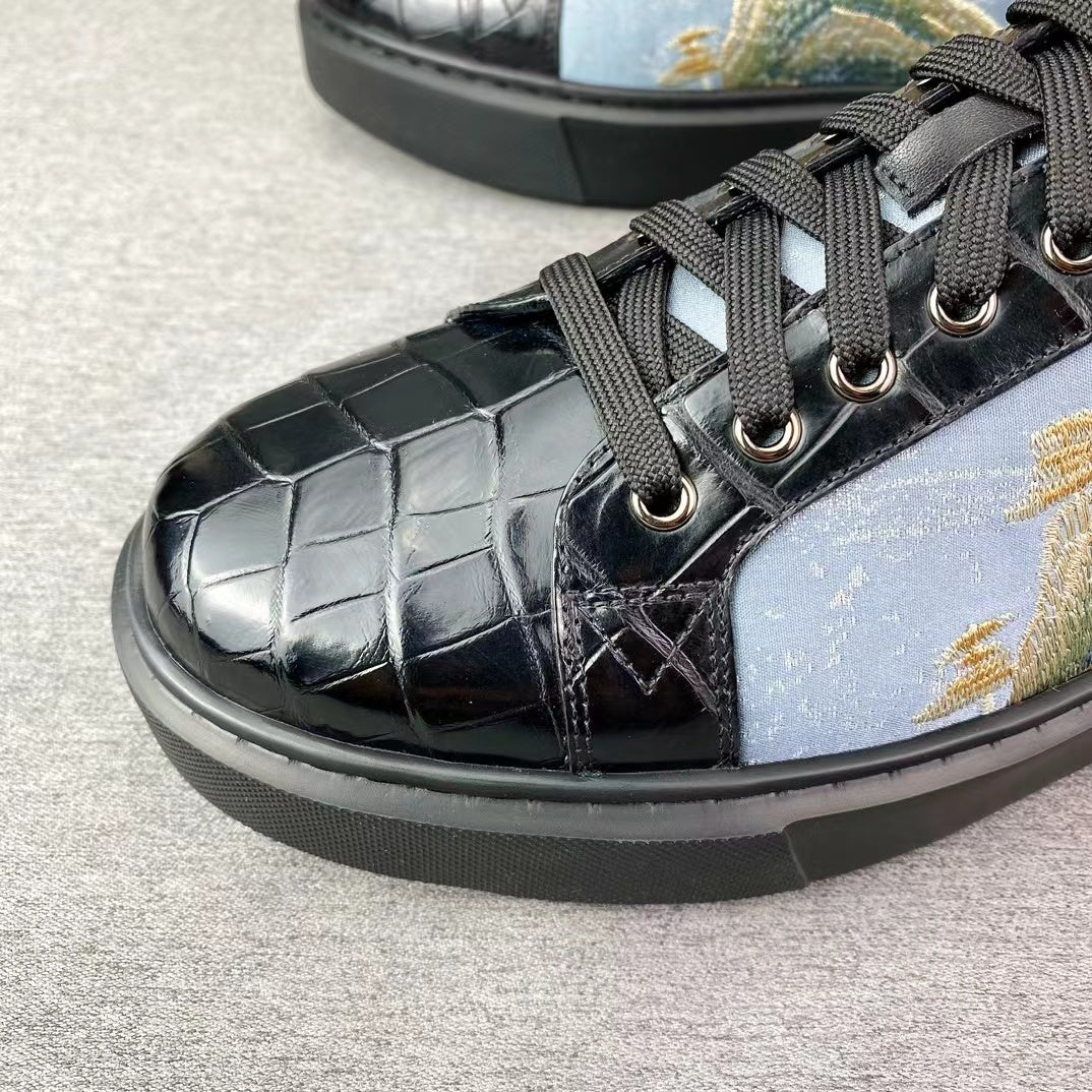 Alligator Belly Stylish Leisure Hand Stitching Chinese Landscape Shoes