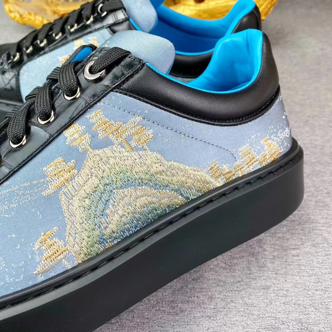 Alligator Belly Stylish Leisure Hand Stitching Chinese Landscape Shoes