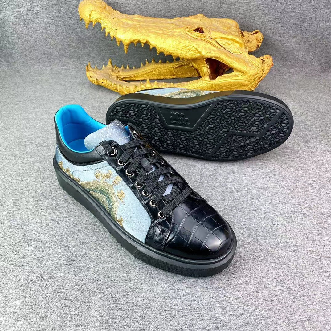 Alligator Belly Stylish Leisure Hand Stitching Chinese Landscape Shoes