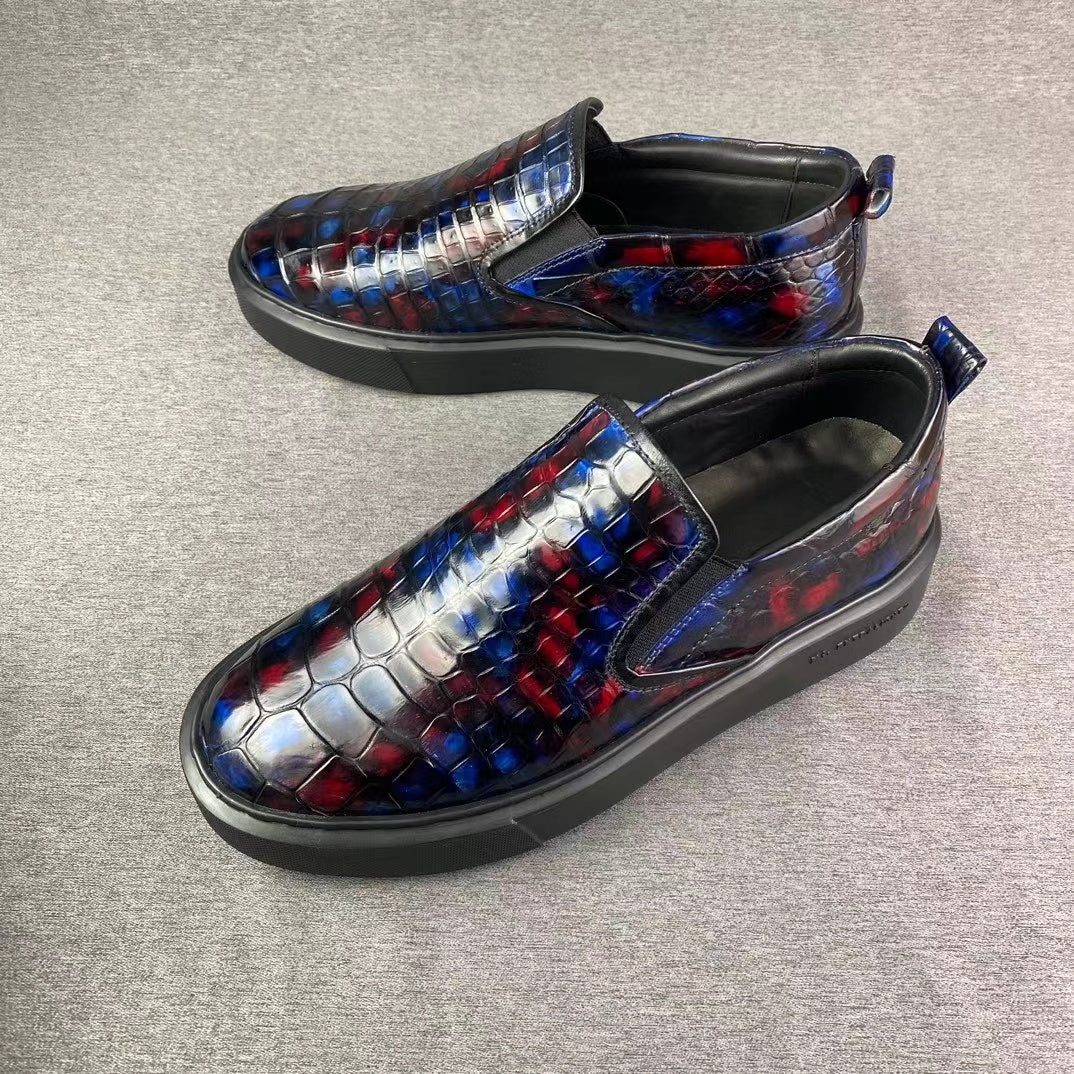 Alligator Belly Leisure Hand Brushing Triple Colors Loafer