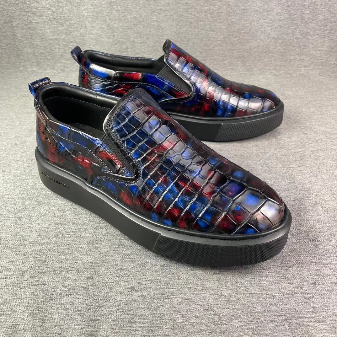 Alligator Belly Leisure Hand Brushing Triple Colors Loafer