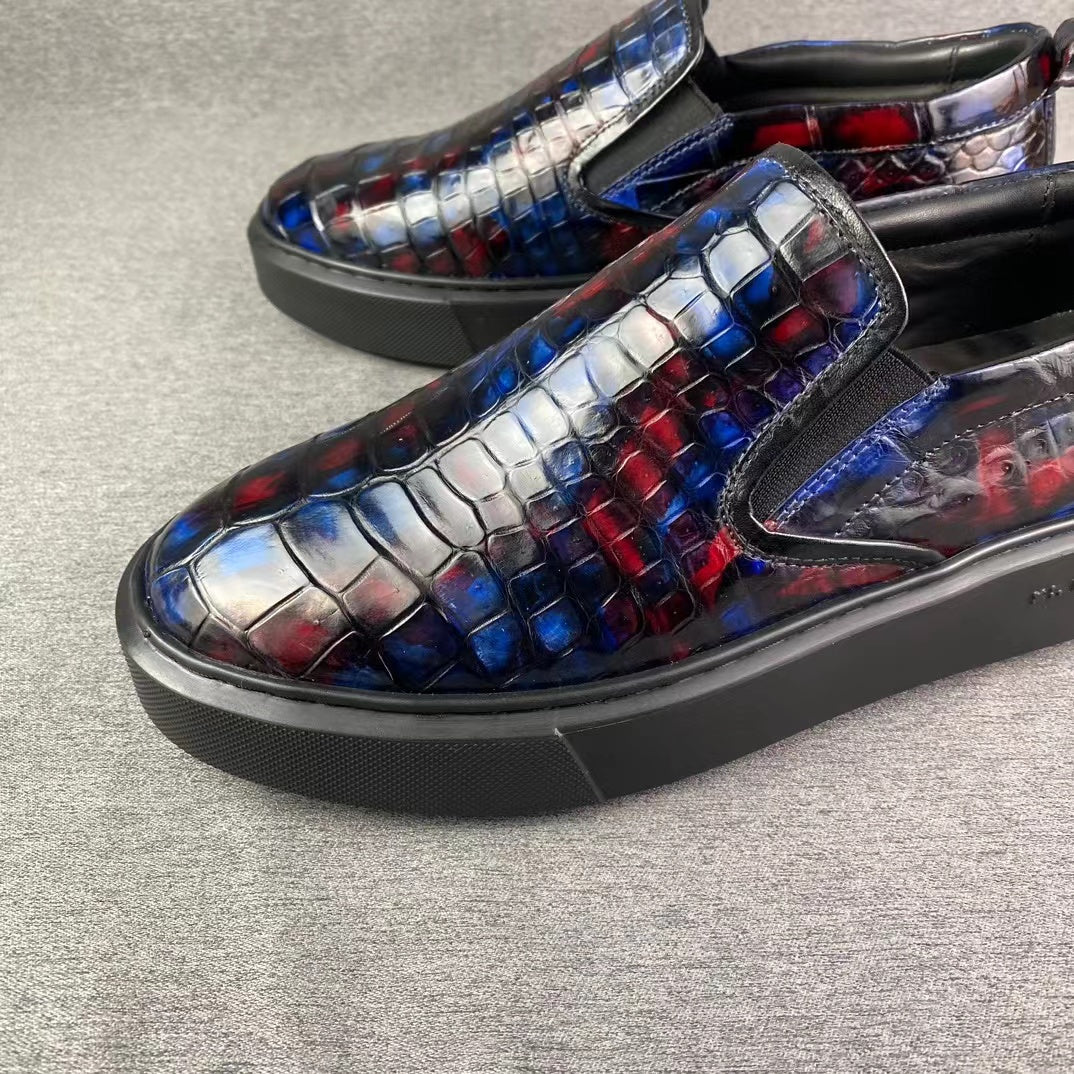 Alligator Belly Leisure Hand Brushing Triple Colors Loafer