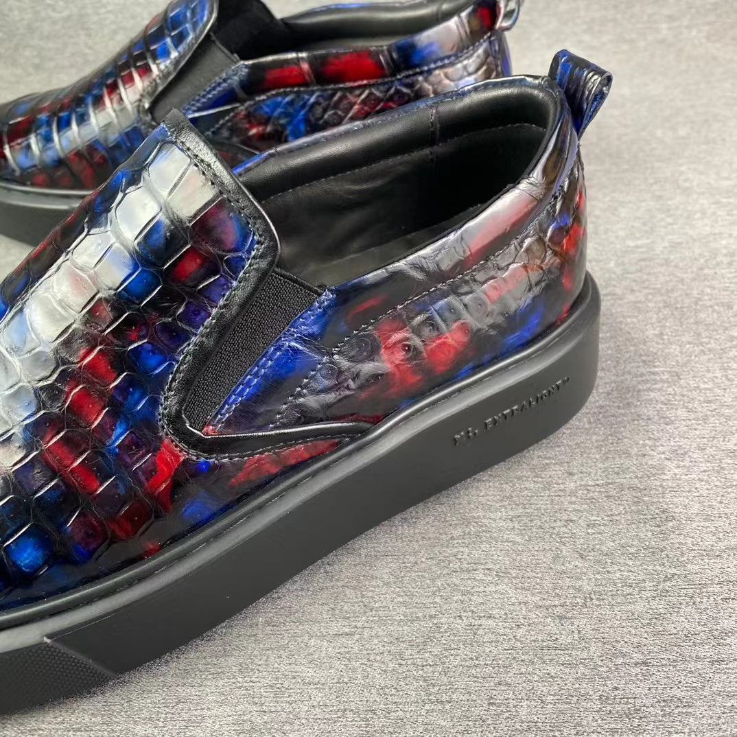 Alligator Belly Leisure Hand Brushing Triple Colors Loafer