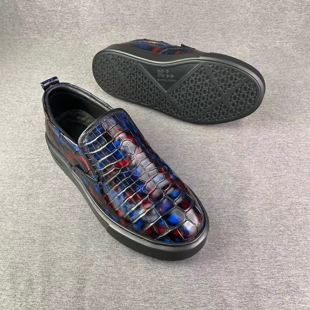 Alligator Belly Leisure Hand Brushing Triple Colors Loafer