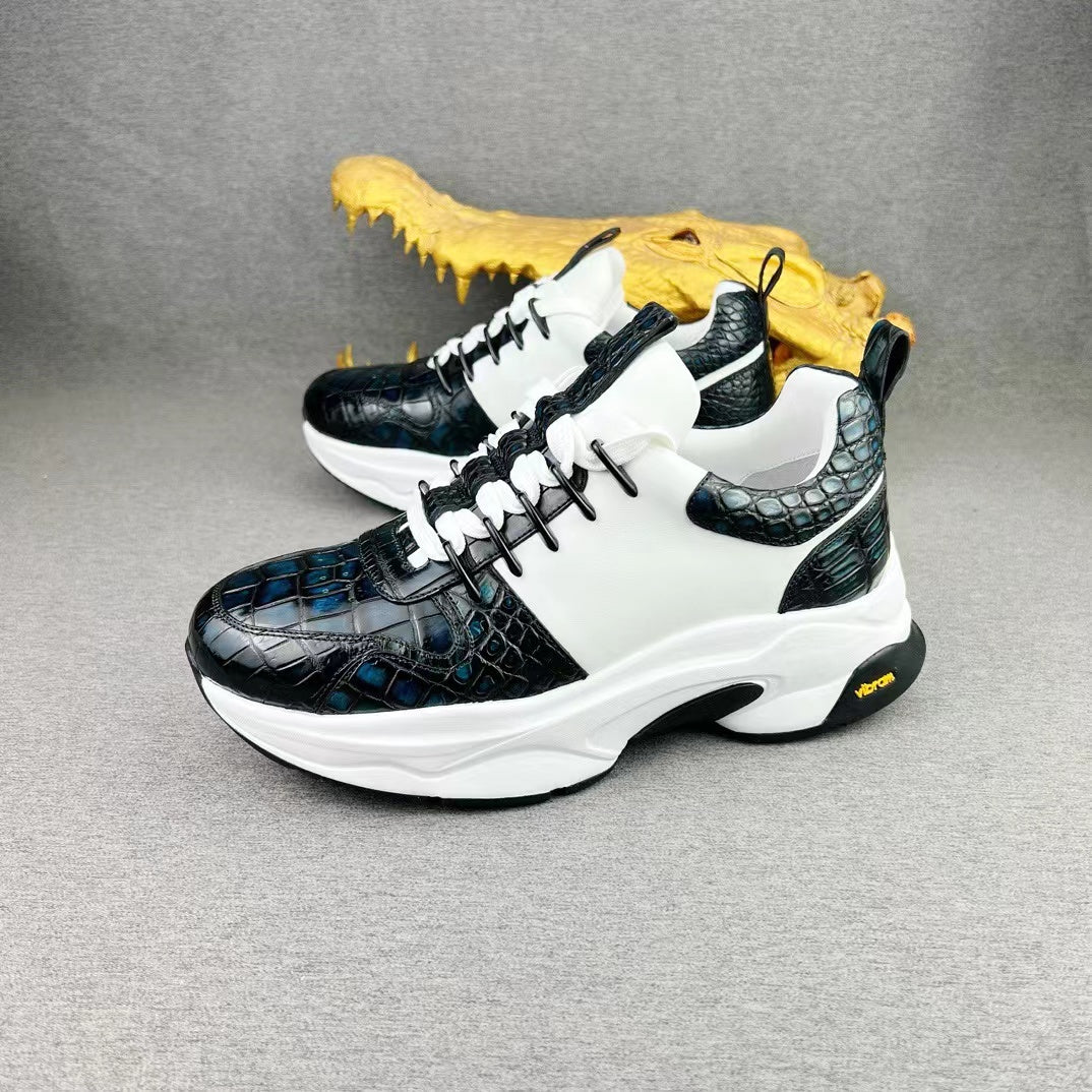 Alligator Belly & Imported Cowhide Hand Brushing Soft Comfy Sneakers