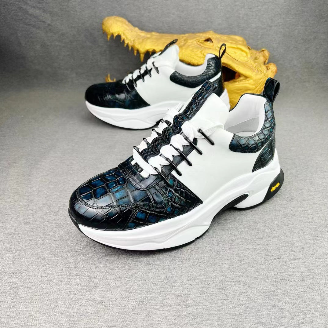Alligator Belly & Imported Cowhide Hand Brushing Soft Comfy Sneakers