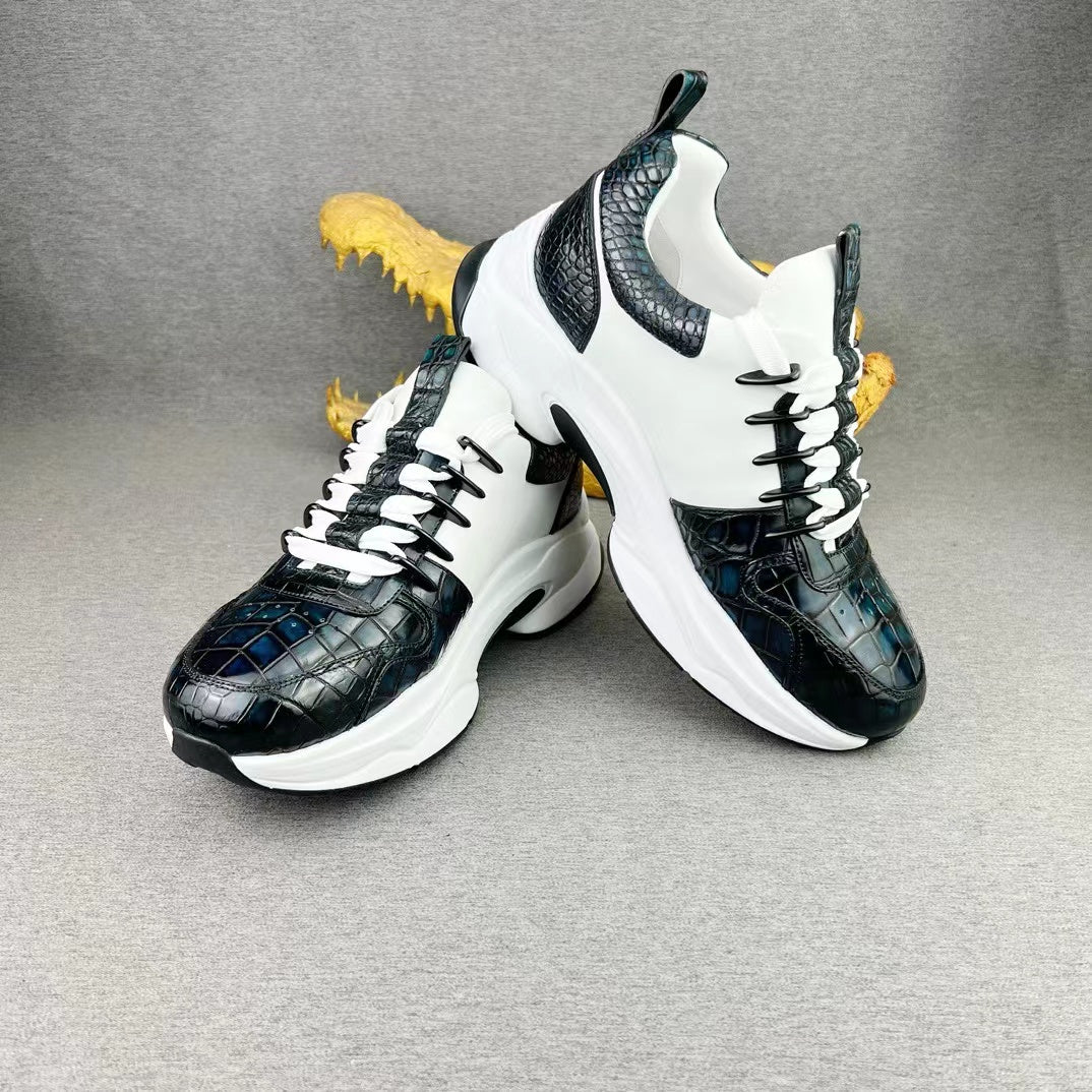 Alligator Belly & Imported Cowhide Hand Brushing Soft Comfy Sneakers