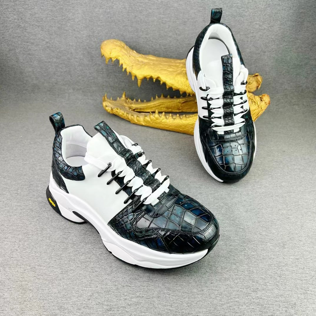 Alligator Belly & Imported Cowhide Hand Brushing Soft Comfy Sneakers