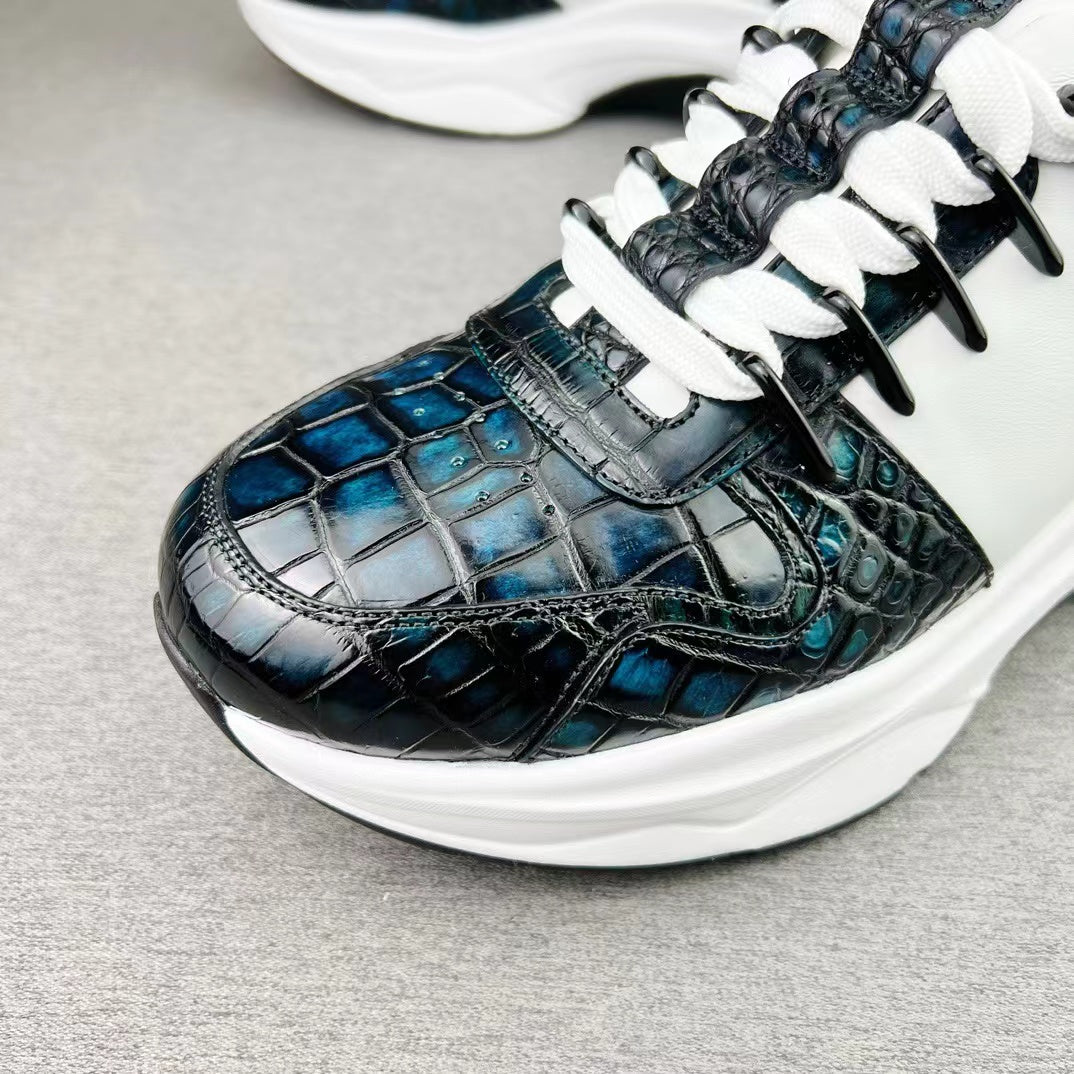 Alligator Belly & Imported Cowhide Hand Brushing Soft Comfy Sneakers