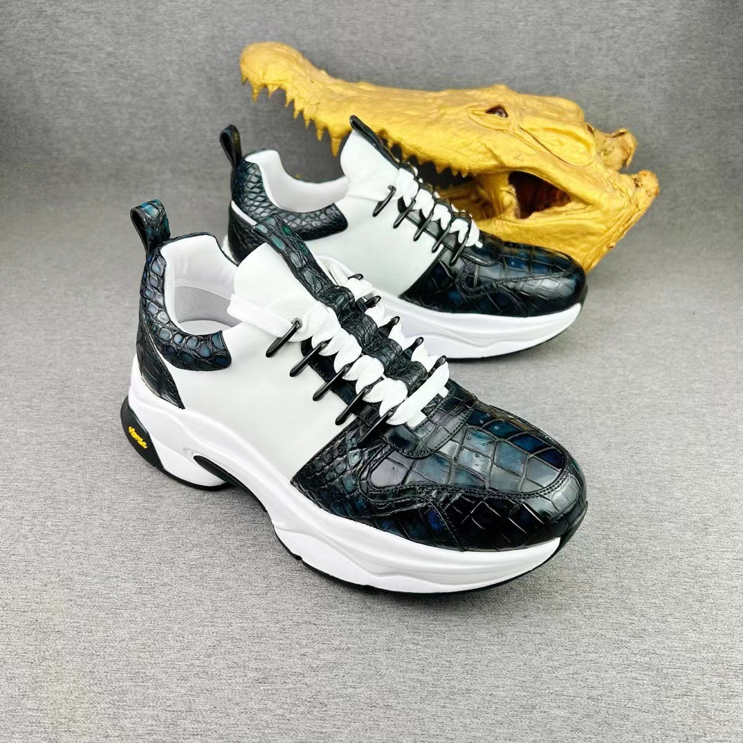 Alligator Belly & Imported Cowhide Hand Brushing Soft Comfy Sneakers