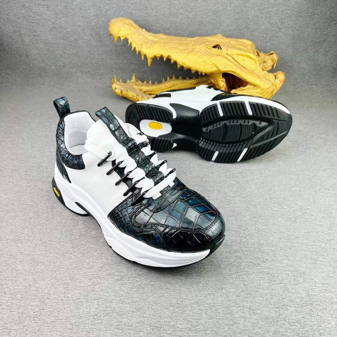 Alligator Belly & Imported Cowhide Hand Brushing Soft Comfy Sneakers