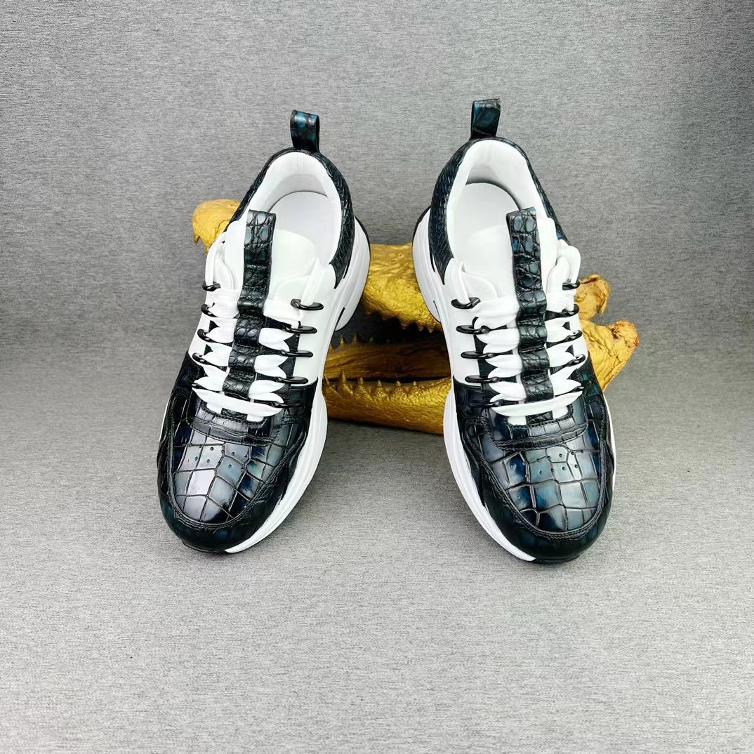 Alligator Belly & Imported Cowhide Hand Brushing Soft Comfy Sneakers