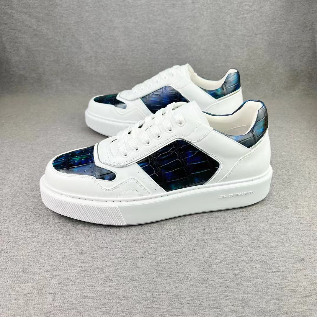 Nile Alligator Belly & Imported Cowhide Hand Brushing Stylish Leisure Shoes