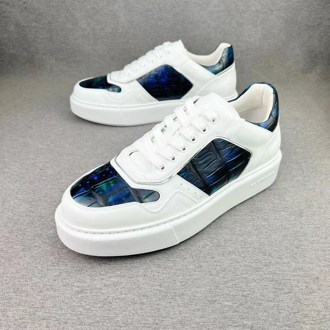 Nile Alligator Belly & Imported Cowhide Hand Brushing Stylish Leisure Shoes
