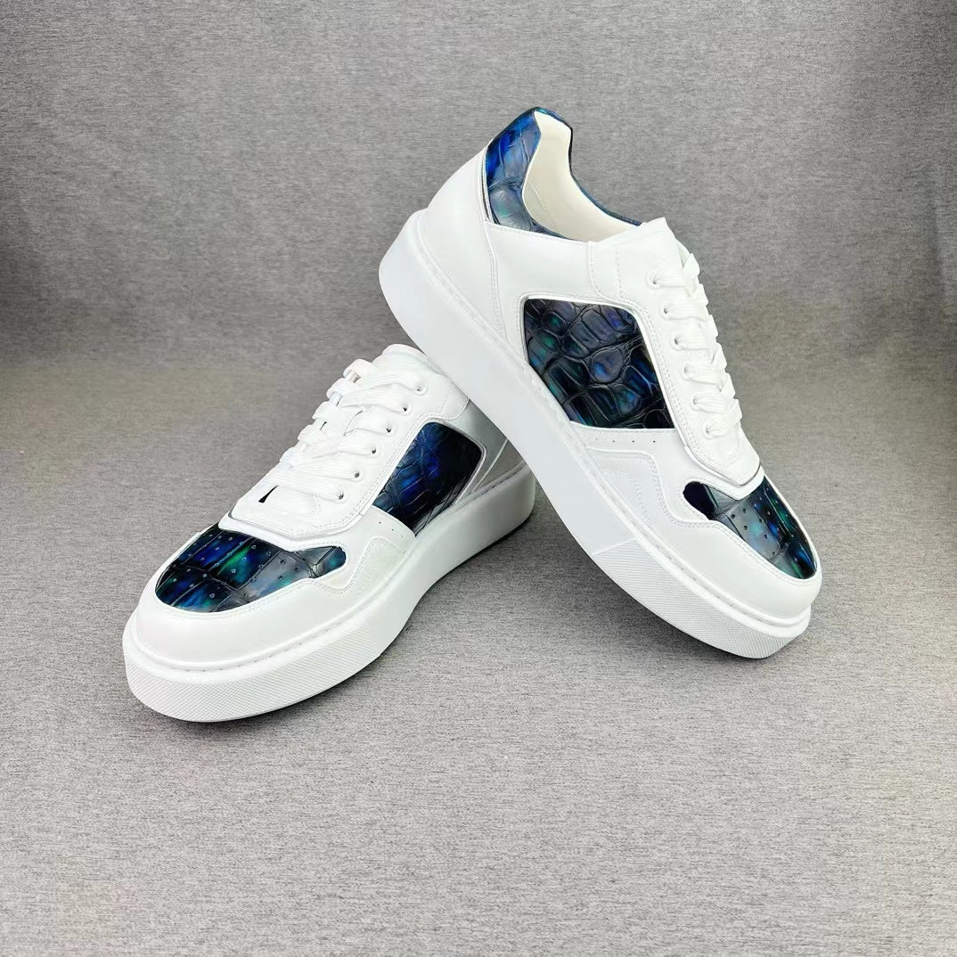 Nile Alligator Belly & Imported Cowhide Hand Brushing Stylish Leisure Shoes