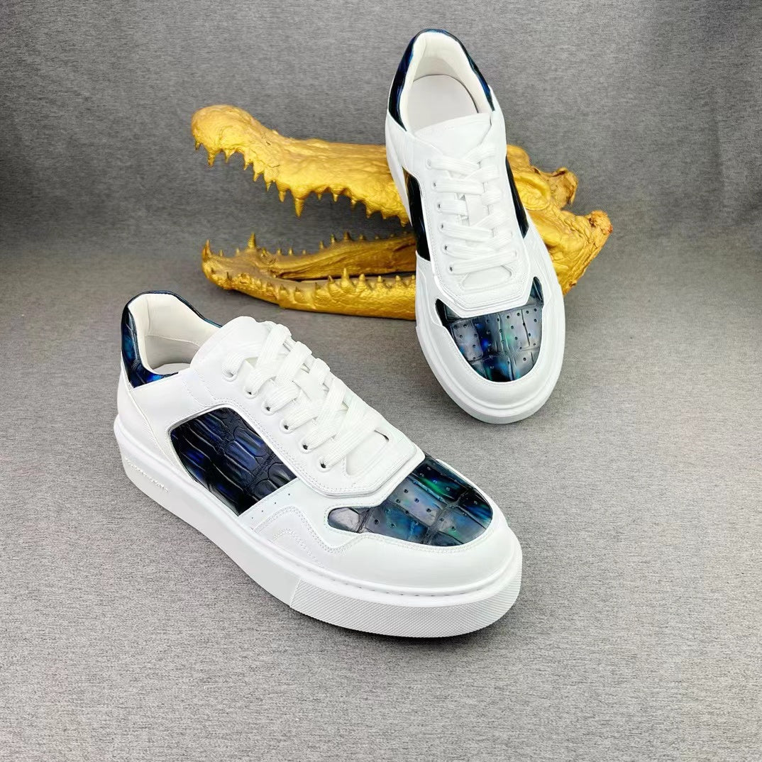 Nile Alligator Belly & Imported Cowhide Hand Brushing Stylish Leisure Shoes